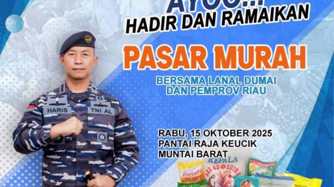 IMG1000551116 Komandan Lanal Dumai Kolonel Laut (P) Abdul Haris mengajak masyarakat menghadiri pasar murah bersama Pemprov Riau di Pantai Raja Kecik, Bengkalis.