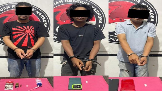 Tiga tersangka kasus sabu yang ditangkap Satresnarkoba Polres Bengkalis.