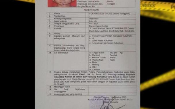 Dokumen DPO tersangka narkotika yang dirilis Polres Bengkalis.