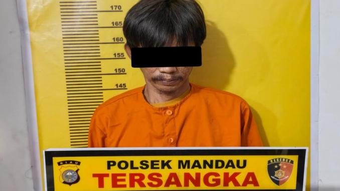 Tersangka penipuan modus janji kerja diamankan Polsek Mandau, Bengkalis.