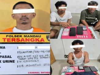 Polisi mengamankan tersangka dan barang bukti kasus dugaan sabu di Desa Bumbung, Bengkalis.