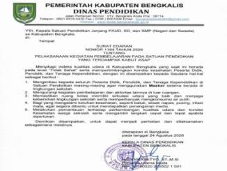Surat edaran Dinas Pendidikan Bengkalis tentang pembelajaran saat kabut asap