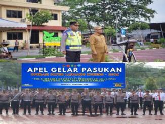 Kapolres Bengkalis AKBP Eko Rubiyanto memimpin apel gelar pasukan Operasi Patuh Lancang Kuning 2026.