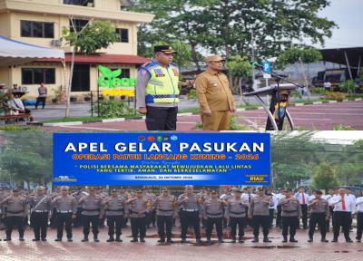 Kapolres Bengkalis AKBP Eko Rubiyanto memimpin apel gelar pasukan Operasi Patuh Lancang Kuning 2026.